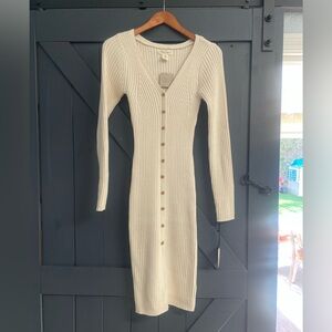 Ivory Button-Front Knit Dress